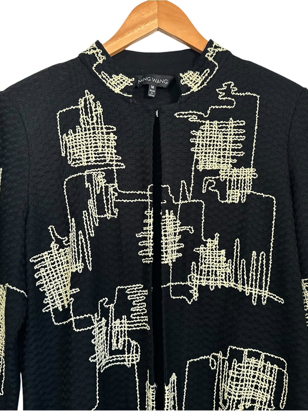 Ming Wang Womens Embroidered Knit Cardigan Jacket Sz Medium Black 3/4 Sleeve - Picture 3 of 6